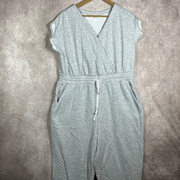 Dreams & Co. Jumpsuit Womens Size Medium 14/16 Gray Fleece Drawstring Athleisure - Picture 1 of 12